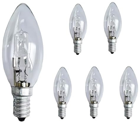 Liuyife E14 C35 Halogen Kerzenbirnen 28W, Dimmbar, Warmweiß 2700K 350LM, SES Kleine Edison Schraubbirne, E14 Klar Kerze Vintage Halogenlampen für Kronleuchter, Tischlampen, 6 Stück
