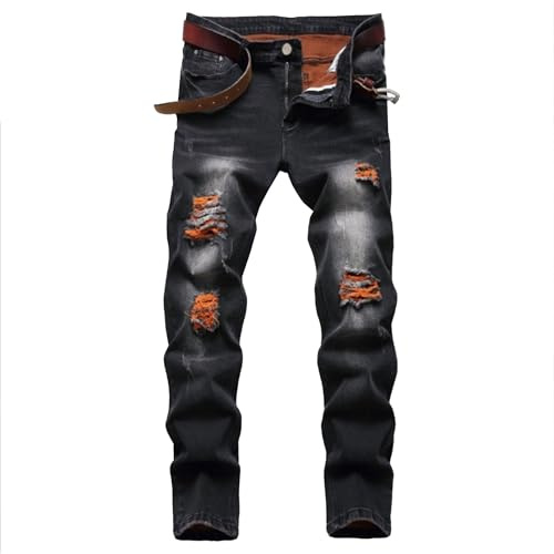 Jean déchiré pour Homme, Coupe Slim, Extensible, Skinny, Pantalon Droit, Taille Flexible, Noir, Taille 34