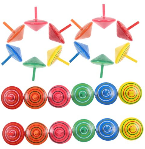 Toddmomy 25pièces Petite Toupie Bois Jouet Décompression Éducatif Garçon Fille Accessoires Toupie Bois