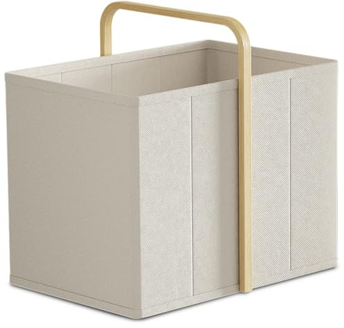 Vireon Collapsible Laundry Washing Baskets with Handle- 65L Large Foldable Bamboo Cloth Fabric Storage Ironing Basket | Space-Saving Folding Design Clothes Laundry Hamper(Beige)