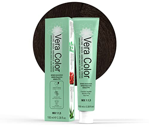 Vera Color - Castano Chiaro Cenere 5.1 - Colorazione Professionale Long Lasting in Crema Senza ammoniaca con Cheratina Vegetale, Aloe Vera e Bacche di Goji - Copertura Totale Capelli Bianchi - 100ml