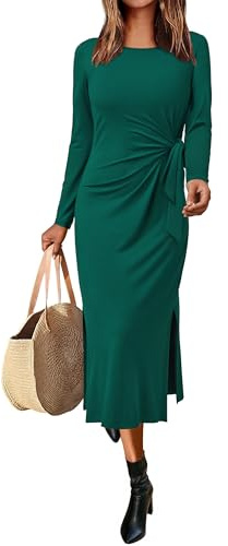 Newshows Dresses for Women UK Long/Short Sleeve Ladies Casual Maxi Dress Tie Waist Elegant T Shirt Sundress with Split