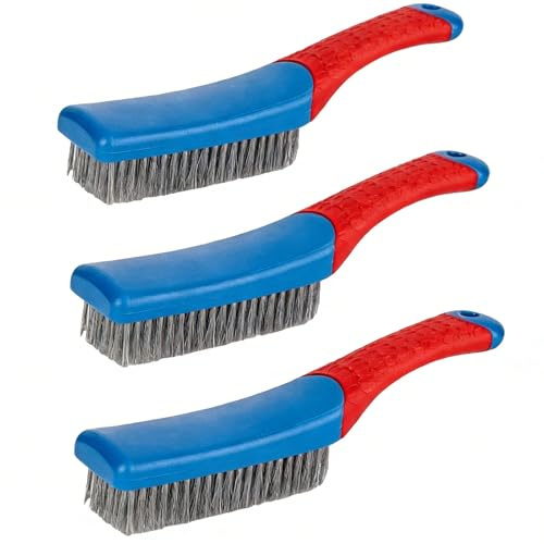 3Pcs Stainless Steel Wire Brushes, Metal Hard Cleaner Bristle Cleaning Wire Scratch Scrubbing Brushes with Handle for BBQ Grill Kitchen Industrial Rust Paint Removal