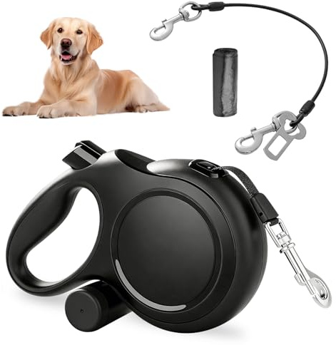 GOMETY Hundkoppel 8 m bitskydd, infällbart rullkoppel för hundar robust flexikoppel 360° anti-trassel med bajspåse-set, dragkoppel med bekvämt handtag för små, medelstora och stora hundar 15–50 kg