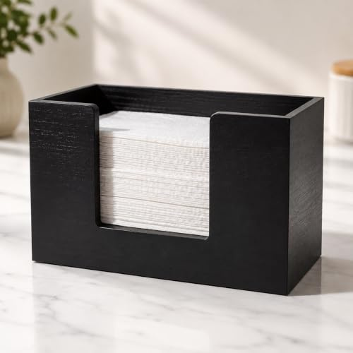 Xygobla Countertop Wooden Paper Towel Dispenser | Bathroom Paper Towel Holder for Trifold, Z-Fold, C-Fold & Multi-Fold Paper Towels, Black Napkin Holder