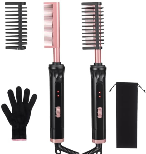 Electric Hot Comb for Wigs, Afro Hair & Beard, Heated Straightener Comb | Electric Heated Comb Multi-Styling with Ceramic coating, Anti-Scald Straightener Comb for black hair Travel Dual Voltage