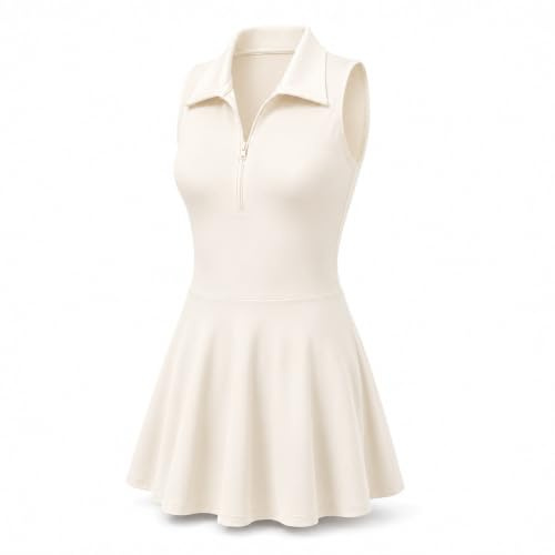 Yu & Me PARIS Womens Athletic Tennis Dress with Built-in Bra & Inner Shorts – Sleeveless Zip Front Sports Dress with Pockets – Quick Dry Workout Golf Activewear