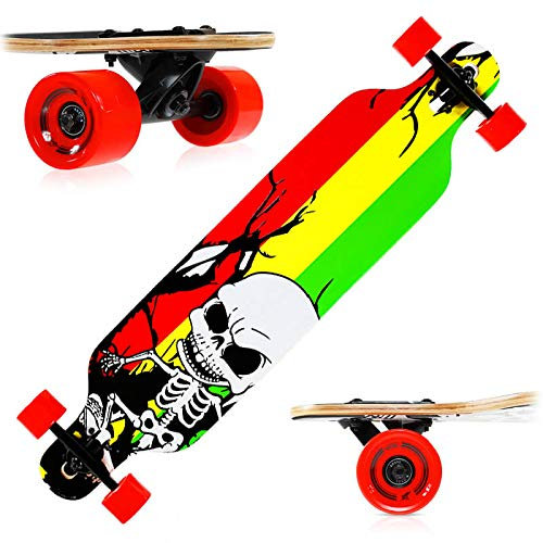 Nils Extreme – Skateboard pour Enfants Jeunes et Adultes – Enfants Longboard roulettes Planche - Haute Qualité Longboard Érable Chinois Deck - Modèle Bois - Squelette