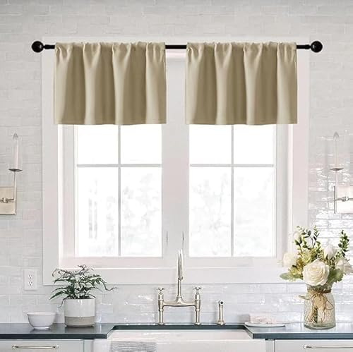 Cantonnières en tissu occultant imperméable de 45,7 cm pour fenêtres, Cantonnière Rideaux, beige