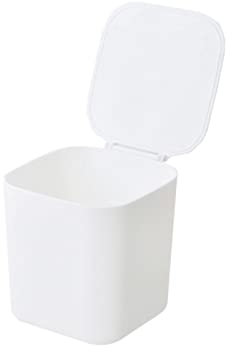 PingYanXing Desktop Bin Plastic Desktop Trash Bin Mini Desktop Wastebasket with Lid for Home Bedroom Kitchen Countertop Office - White