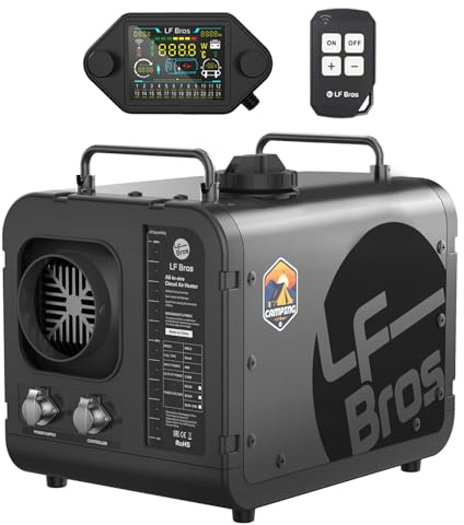 LF Bros 5kW Professional Diesel Heater 12V/220V-240V with Thermostat | All-in-One Air Parking Heater with Remote Control & Timer, Altitude Mode & Low-Noise Fuel Pump for Campervan Tent Workshop