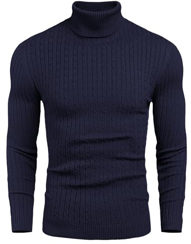 COOFANDY Suéter para Hombre Camisa De Manga Larga con Cuello Alto Suéter De Cuello Alto De Punto Fino Cuello Alto Slim Fit Cálido Básico Masculino Azul Marino M