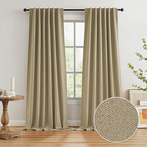 KEQIAOSUOCAI Burlap Linen Blackout Curtains for Ceiling Track System Back Tab, Loop Pocket Curtains Drapes for Patio Sliding Glass Door, Burlap Color,W50 x L120 Inches Long, 2 Panels