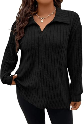 Gemulate Plus Size Jumpers for Women Long Sleeve Tops Ladies Lightweight Striped Oversized Sweater Tshirts and Sweatshirts XL-5XL