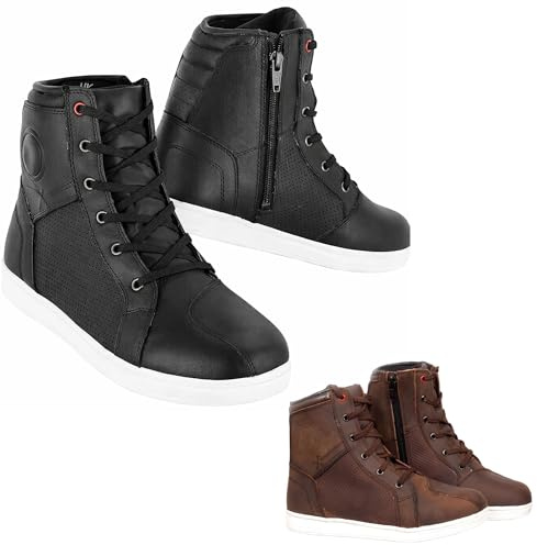 Bottes de moto pour homme Chaussures de motard en cuir protecteur Bottes respirantes renforcées semelle antidérapante