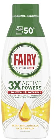 Fairy Platinum Detersivo Lavastoviglie Liquido, Gel Lavastoviglie, 50 Lavaggi, Extra Brillantezza, Profumo Di Limone