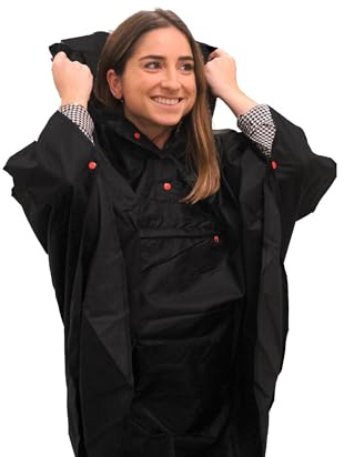 SMATI Poncho de Pluie Imperméable avec Capuche, Cape de Pluie, Bandes Réfléchissantes devant et derrière, Voyage, Activité en Plein Air, Vélo, Moto, Randonnée, pour Hommes et Femmes, NOIR