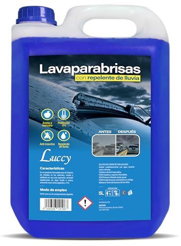 LUCCY Lavaparabrisas Coche Anti Lluvia - 5 Litros - Nueva Formulación Alta Concentración - Líquido Limpiaparabrisas Anticongelante Protección -5ºC