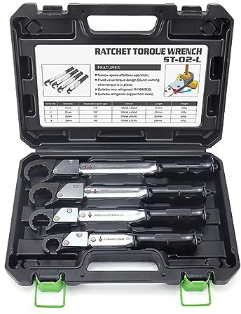 COUCHO Kit de Llave dinamométrica de trinquete, Llave Ajustable de Extremo Abierto de 18-75 NM, Juego de 4 Llaves de Boca de Campana con Tapa de Cobre, Herramienta de reparación de Aire Acondicionado
