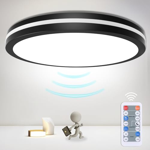 OPPEARL 24W LED Deckenlampe mit Bewegungsmelder, 2400LM Dimmbar Deckenleuchte mit Dämmerungssensor, IP54 LED lampe mit Fernbedienung für Schlafzimmer Wohnzimmer Badezimmer Flur Treppe, Ø28CM