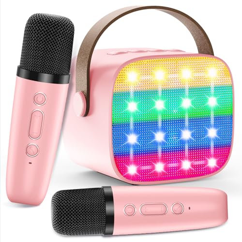 Machine Karaoké pour Enfants avec 2 Micros Sans Fil - Haut-parleur Portable Bluetooth, Changement de Voix, Lumières LED, Jouet Musical pour Filles et Garçons, Cadeau Parfait pour Anniversaires et Noël