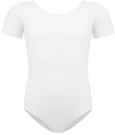 BALAYSIER Ballettkleidung Mädchen-Damen, Turnanzug Kurzarm Baumwolle Gr-100-170 Ballett Trikot Gymnastikanzug Tanzbody(Weiß, 160)