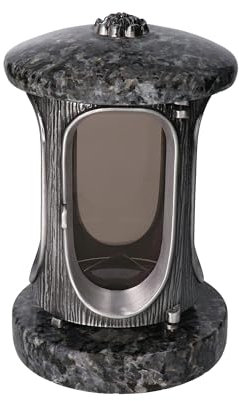 Lanterne funéraire élégante en granit Lablador - Hauteur : 23 cm - Diamètre : 15 cm - Argenté - Avec rosace