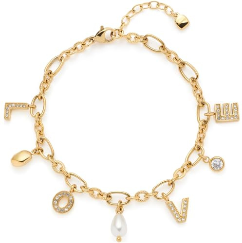 JEWELS BY LEONARDO Armband Ciao Otella, armsmycken av guldfärgat rostfritt stål, berlockbokstäver LOVE, med zirkoniastenar, 18–21 cm längd, smycken damer, 02449, Eine Grösse, Rostfritt stål, Ingen