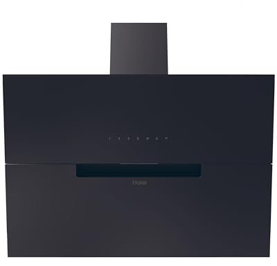 Haier I-Link HADG9CBS4BWIFI Campana extractora decorativa 90cm, WIFI, Potencia 937 m3/h, 270W, 5 Velocidades, 63 db, Filtros carbón, 2 Filtros Antigrasa, Luz LED, Cristal Negro