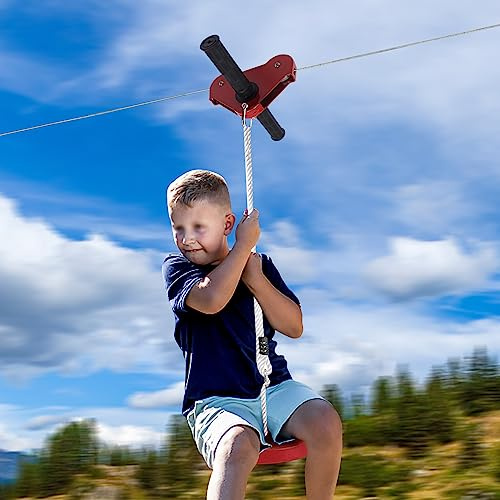 Slackline Zipline Kit for Kids and Adult, Zip Wire Kit, Playground Entertainment with Stainless Steel Spring Brake and Zip Wire Seat, Outdoor kids Toys, Load 330 lbs, 48.8 m