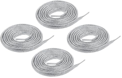 sourcing map 2pair Shiny Flat Shoe Laces, 51 Sparkle Metallic Shoelaces Sequin Shoe Strings for Sneakers Boots Skate Running Shoes, Silver
