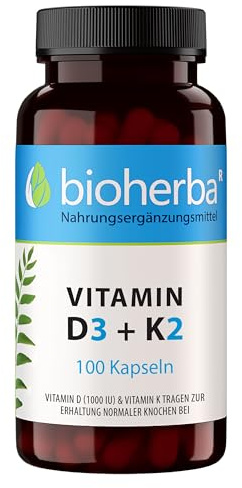 Vitamin D3 + K2 Kapseln – 100 Stück zur Unterstützung der Knochen und der normalen Immunfunktion von BIOHERBA PZN 19726107