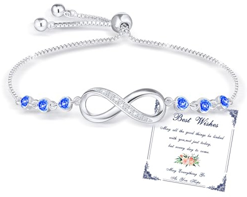 Esmoly Infinity tennisarmband för kvinnor med 5A zirkon hjärta födelsesten justerbara födelsedagspresenter för kvinnor flickor, En storlek, Kubisk zirkonia, Cubic Zirconia