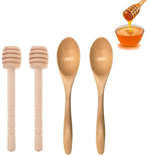 JEYORZY 4 Pezzi Legno Agitatori per Miele, Cucchiai da Miele in Legno, Bastoncini Legno di Miele, Cucchiai per Il Miele, Mestolo del Miele Bastoncini, Agitatori per Miele con Sollevatore di Miele