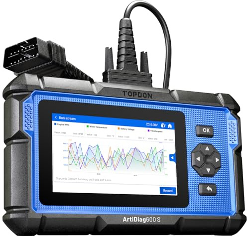 TOPDON AD600S OBD2 Diagnosegerät, Auslesegerät Auto alle Autos für 4 System Diagnose, 9 Servicefunktionen für Öl/DPF/ABS/BMS/SAS, Volle OBDII Funktionen, KOSTENLOSE LEBENSLANGE Updates