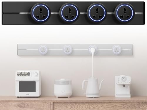 Genérico Regleta De Enchufes, Regleta De Enchufes De Pared 8000W, Riel De Enchufes con 2-5 Enchufes Universales, Extensión Multienchufe, para Cocina, Sala De Estar(Negro,60cm)