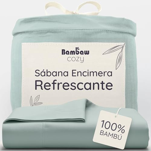 Bambaw Sabana Encimera Cama 180 Bambu y Cama 200 cm, 270x290 cm, Sabana Termica para Verano e Invierno, Ropa de Cama Bambu, Hipoalergenica y Antiacaros, Sábanas Bambú Duraderas (Verde Agua)