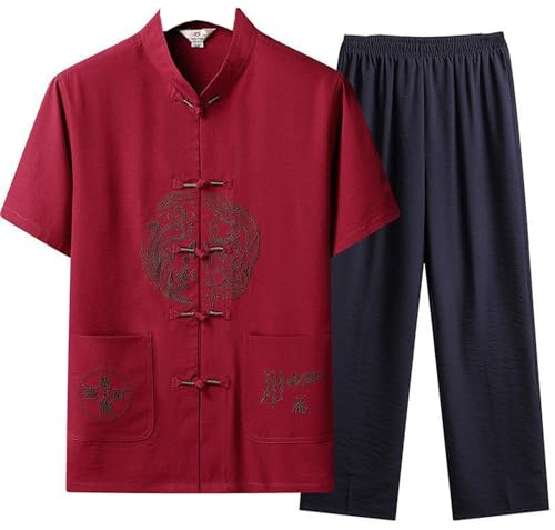 Camisas De Uniformes Tradicionales Chinos De 2 Piezas para Hombres Tai Chi Set Kung Fu Artes Marciales Disfraces De Poliéster Ha Tops Pantalones Ropa(Size:175,Color:D)
