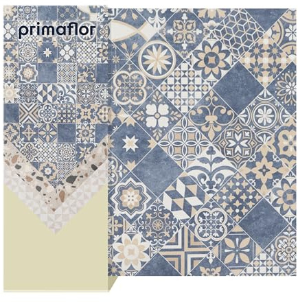 Primaflor PVC Boden Eveon | 300x200 cm | Versaille | Blau Creme | Vintage-Fliesenoptik | CV Boden Meterware | Vinylboden für Wohnräume, Feuchträume, Büro & Messe