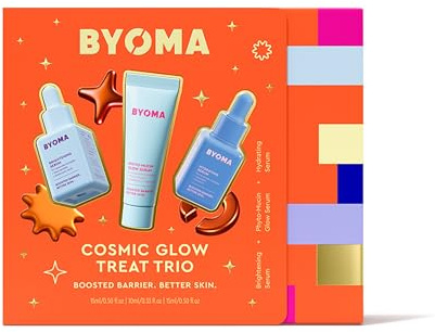 BYOMA Cosmic Glow Treat Trio Travel Size Skincare Set (15ml, 10ml, 15ml) | Mini Brightening & Hydrating Serums + Phyto-Mucin Glow Serum for a Radiant and Hydrated Skin, Gift Set & Holiday Essentials