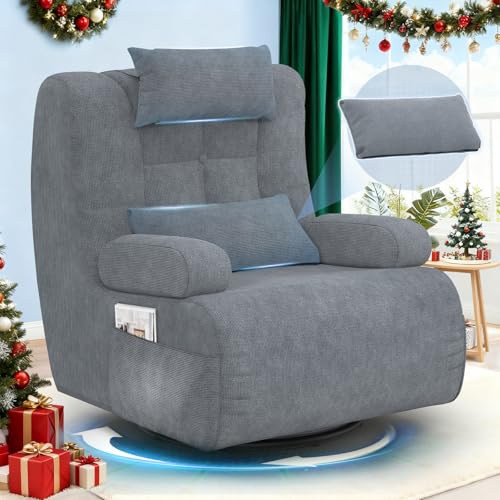 3 en 1 Fauteuil, Fauteuil Pivotant à 360° avec Dossier Haut , 2 Coussins Supplémentaires, 2 Poches Latérales, Assise et Dossier Rembourrés,Fauteuil Lecture Surdimensionné pour le Salon,Chambre