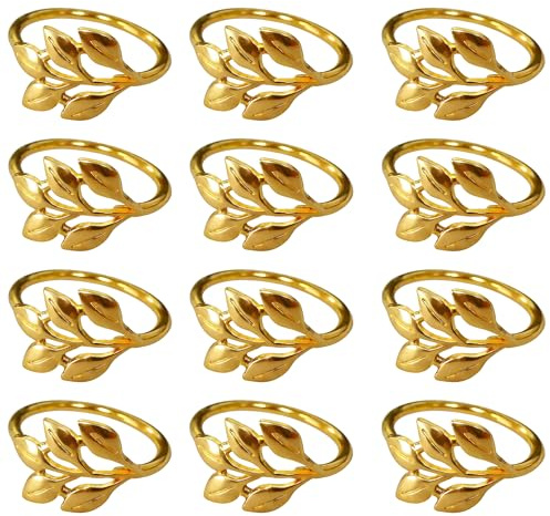 12 Stück Serviettenringe Gold, Elegante Blattform Serviettenring