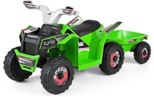 Maxmass 6V Kids Electric Ride on Car, Battery Powered Ride on ATV Electric Vehicle with Removable Trailer, Forward/Backward/Reverse Button, 4 Wheels Children Toy Car Quad Bike for 3+ Years Old (Green)