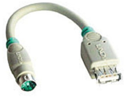 Lindy USB - PS/2 Port Adapter USB-A FM 6-Pin Mini DIN M Gris - Adaptador para Cable (USB-A FM, 6-Pin Mini DIN M, Male Connector/Female Connector, 0,15 m, Gris)