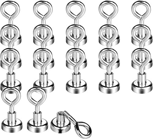 Wukong 18 Pack Magnetic Hooks，Neodymium Magnets Hooks，8KG（18LBS） Magnetic Hooks Heavy Duty，Extra Strong Magnets Hooks for Bathroom，Kitchen, Garage and Office.