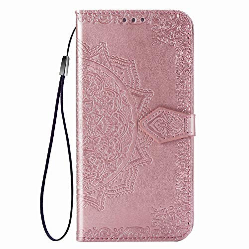 Fertuo Coque Huawei P Smart Z/Honor 9X, Portefeuille Étui Housse en Cuir à Rabat avec Porte Carte et Chiusura Magnetica [Mandala] Flip Cover Case Antichoc pour Huawei P Smart Z/Honor 9X, Or Rose