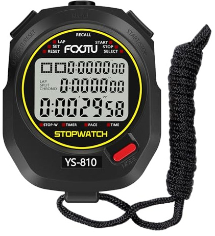 FCXJTU 10 Lap Digital Stopwatch Timer, 10 Split Memory Time & Calendar Alarm, Pace Mode with 3-Row Extra Large Screen Water Resistant Includes Battery, Lanyard for P.E Coach and Sport Event (10Lap)