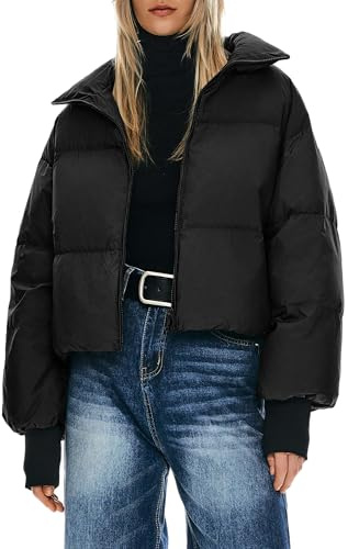 Orolay Chaqueta Acolchada de Invierno para Mujer Cuello Alto Burbuja Silueta de Gran TamañoAbrigo Corto de Plumón Negro XL