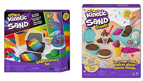 Kinetic Sand Sandisfactory Set - für sauberes, kreatives Indoor Sandspiel & Eiscreme Set mit Duftsand