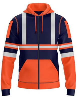 NOROZE Felpa Uomo Alta visibilità con Cappuccio, Nastro Riflettente, Zip Intera e Tasche, Felpa Sicurezza da Lavoro, Comoda e Resistente, Ideale per Cantiere, Jogging e attività Esterne.